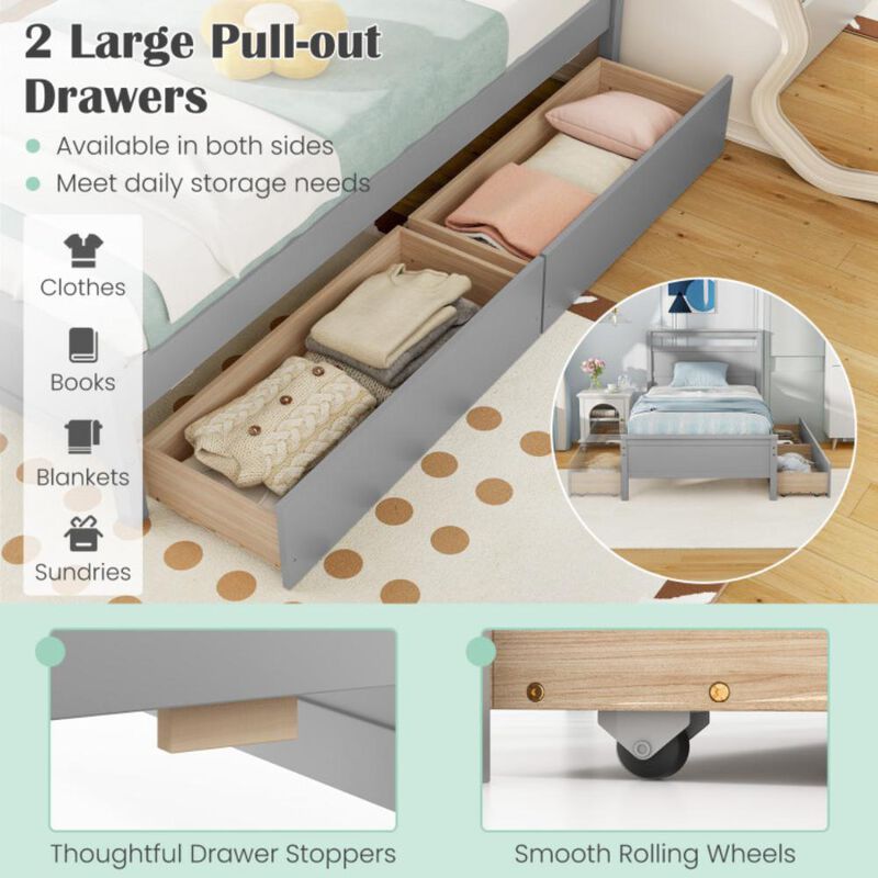 Hivvago Wooden Bed Frame with 2 Drawers for Teens and Adults