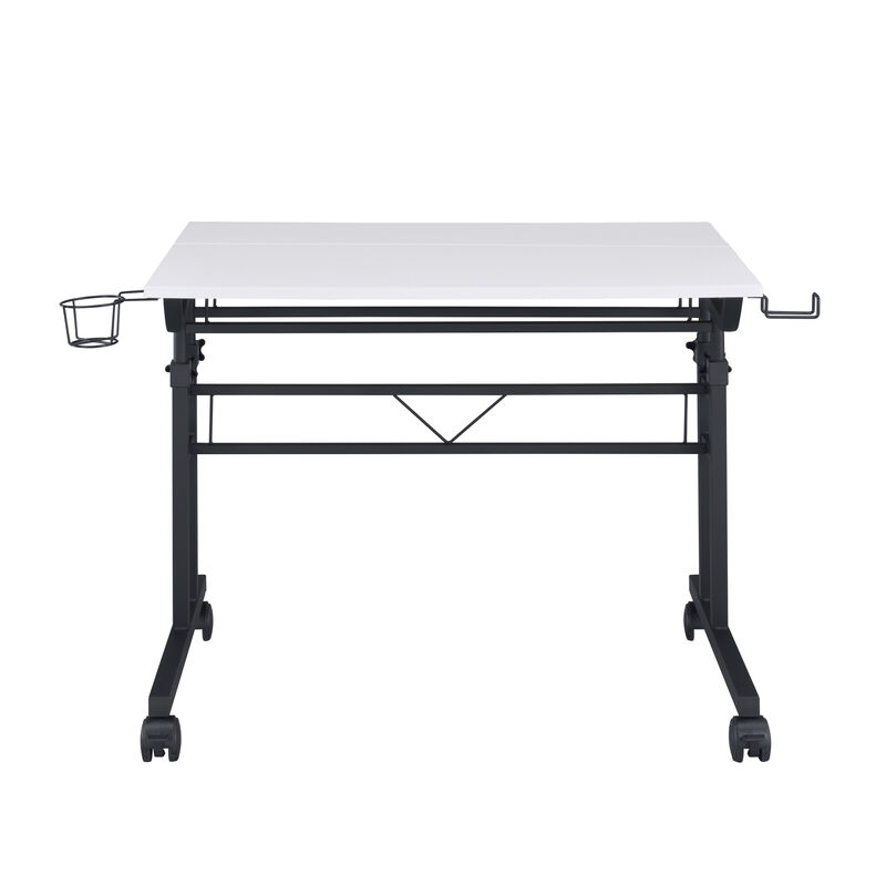 Rolling Writing Desk with Height Adjustable Desktop and Moveable Shelf, White