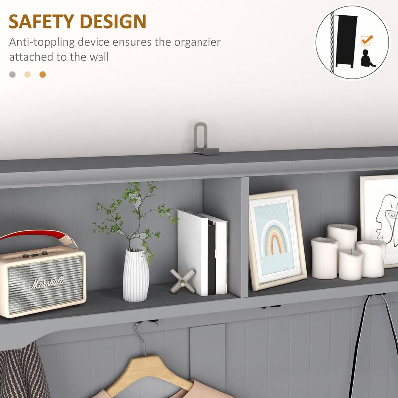 Gray 3-in-1 Hall Tree: Coat Rack, Shoe Rack, Storage Drawers