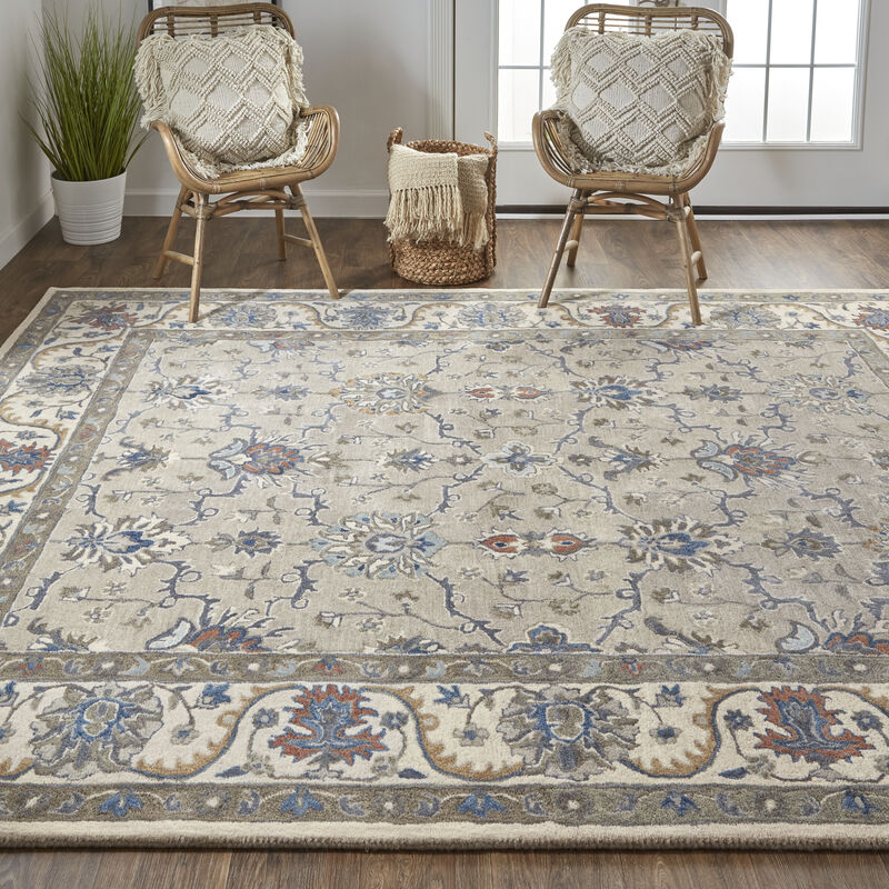 Rylan 8640F Taupe/Ivory/Blue 5' x 8' Rug
