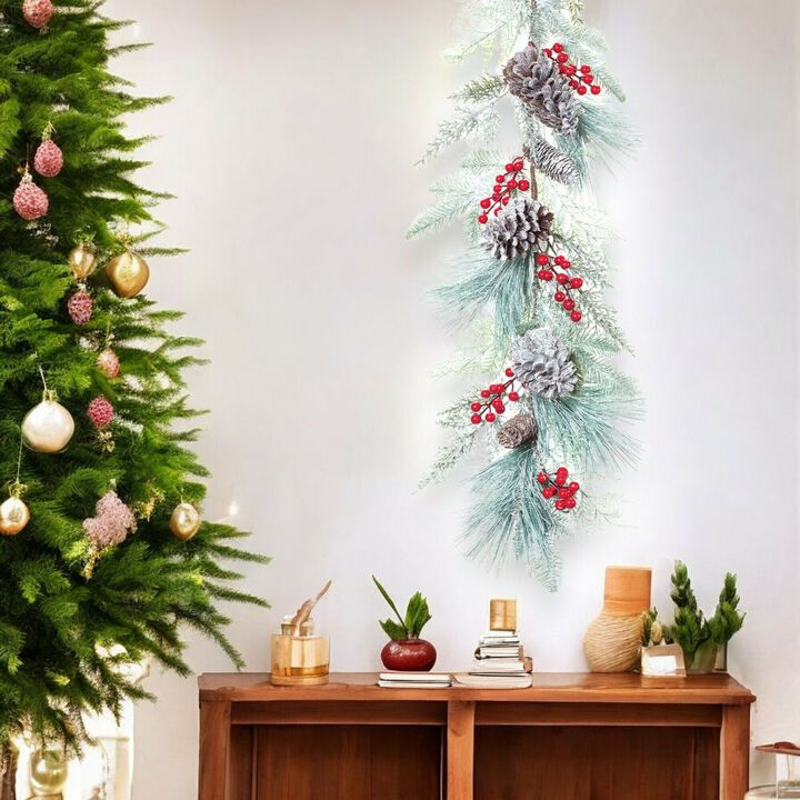 Artificial Frosted Pine Cone and Berry Garland for Rustic Holiday Accents