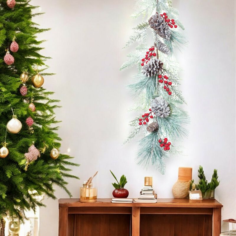 Artificial Frosted Pine Cone and Berry Garland for Rustic Holiday Accents