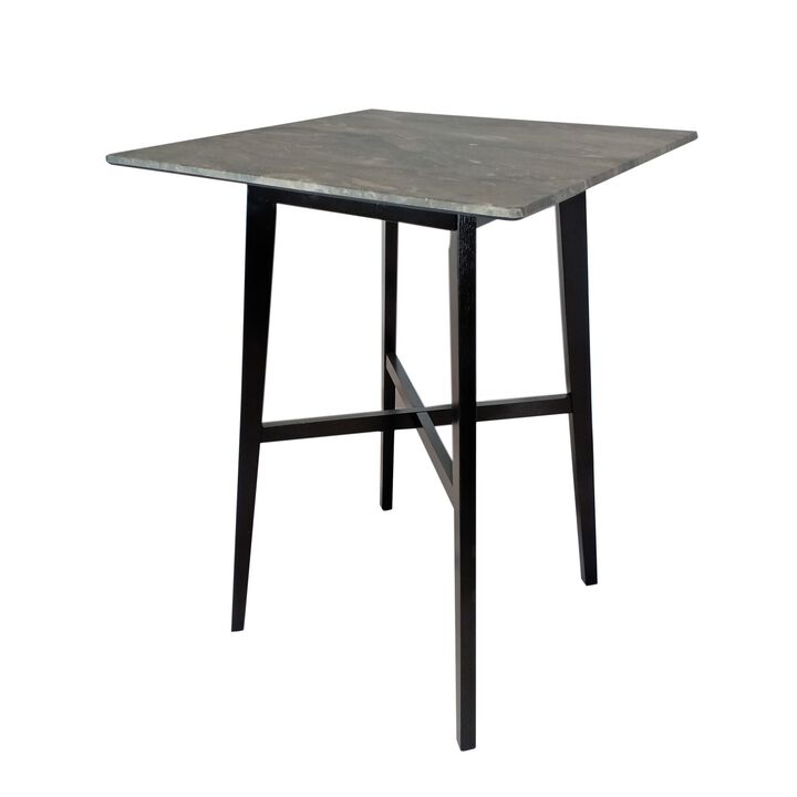Bar Height Table, Laminate Paladina Marble Top, 42 Inch, Rubberwood, Black - Benzara