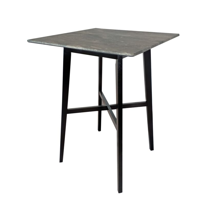 Bar Height Table, Laminate Paladina Marble Top, 42 Inch, Rubberwood, Black - Benzara