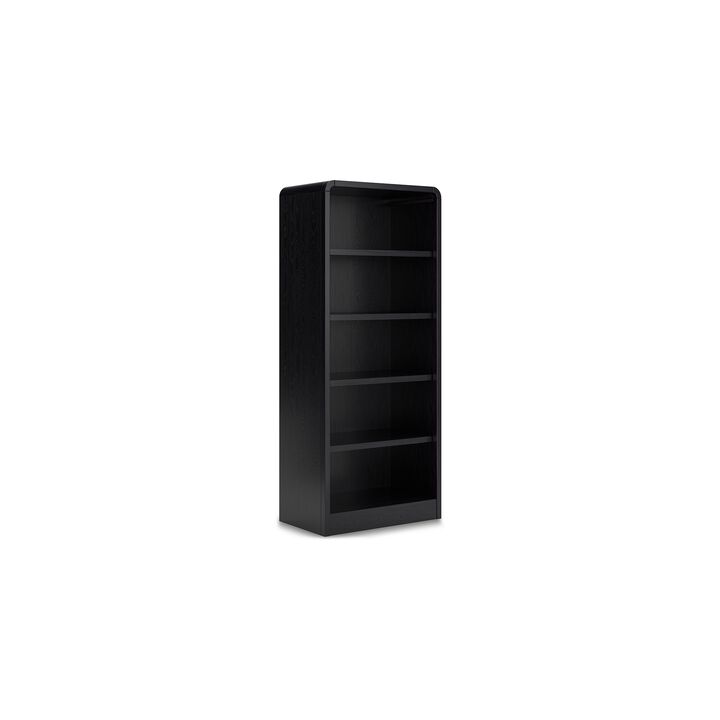 Robeck Large Bookcase, 5 Display Shelves, Classic 72 Inch Black Wood - Benzara