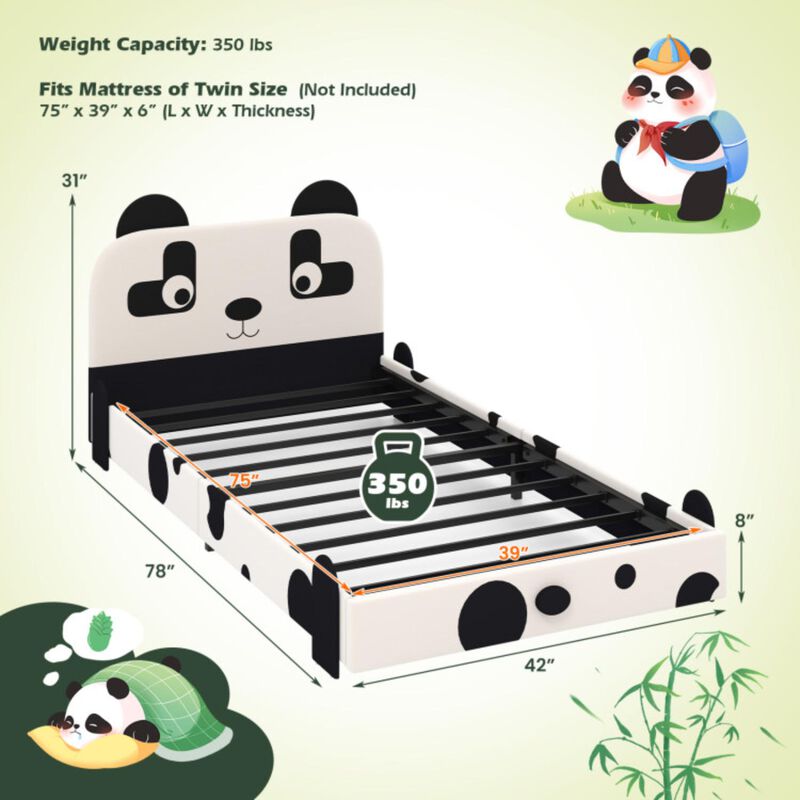 Hivvago Twin Size Kids Bed with Cute Panda Headboard