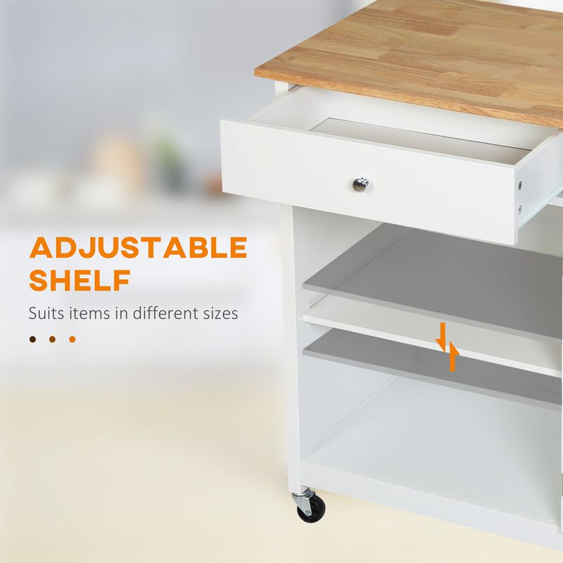 White Kitchen Trolley: Mobile Cart with Glass Door and Towel Holder