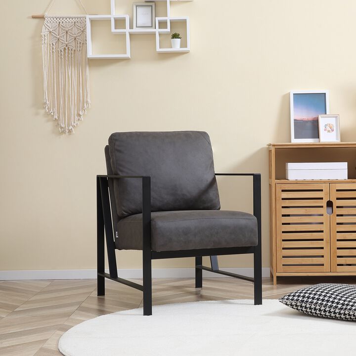 Slate Grey Accent Seat: Industrial-Inspired Faux Leather Chair
