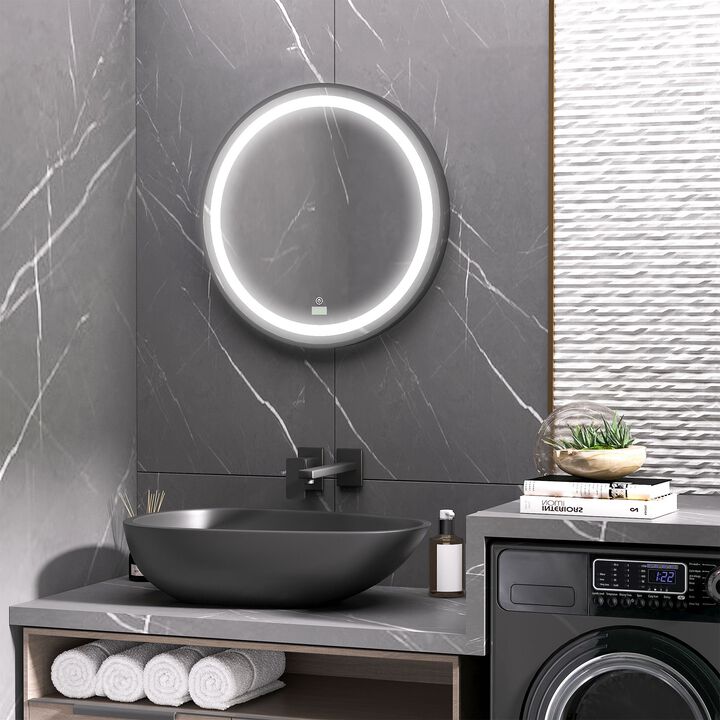 Compact Bathroom Mirror: 24" Round LED Dimmable Vanity with 3 Color Temps