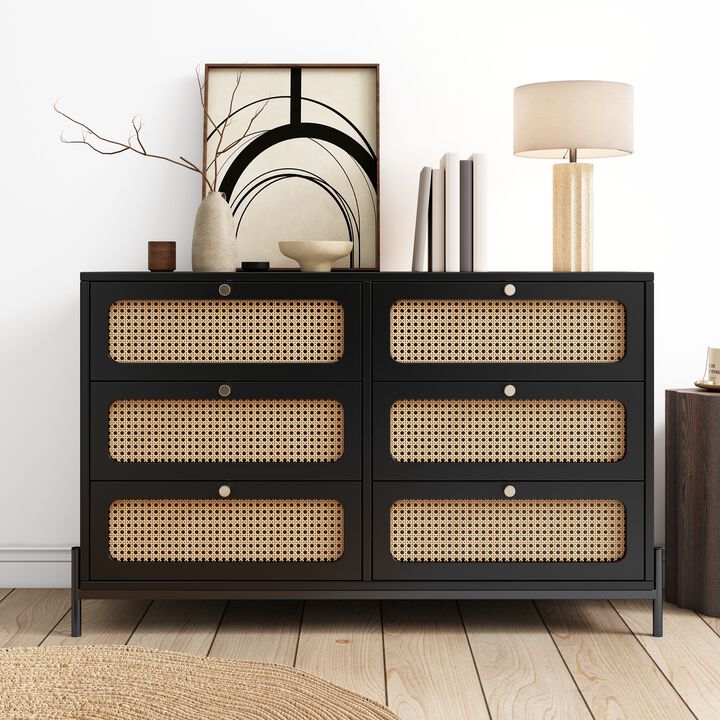 Merax Modern Rattan Wood Closet 6-Drawer Dresser