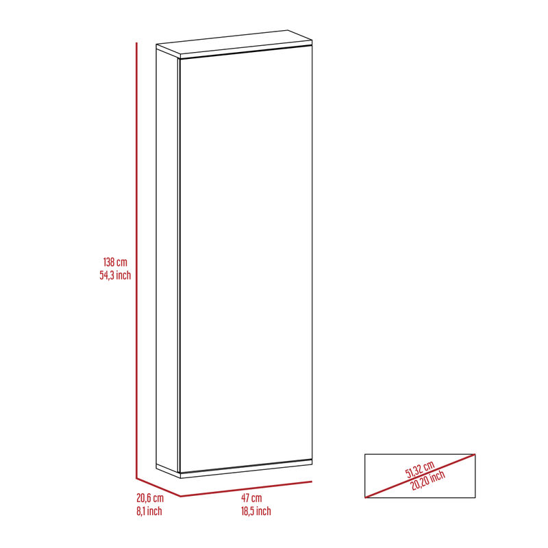 Leto Wall Mounted Shoe Rack With Mirror, Single Door, Capacity For Ten Shoes - White