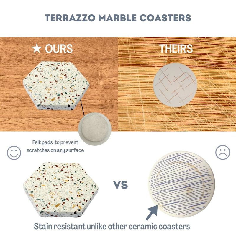 Lexi Home 4 in. Hexagon Terrazo  Marble 4-Pack Coaster Set