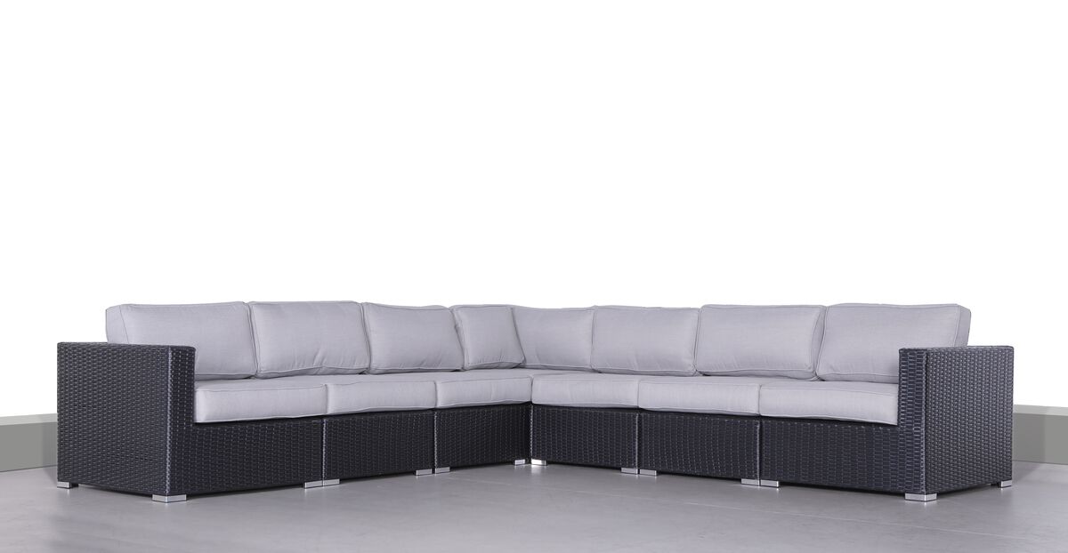 Living Source International Fully Assembled 122'' Wide Outdoor Wicker Patio Sectional with Sunbrella Cushions (Black And Olefin Gray)