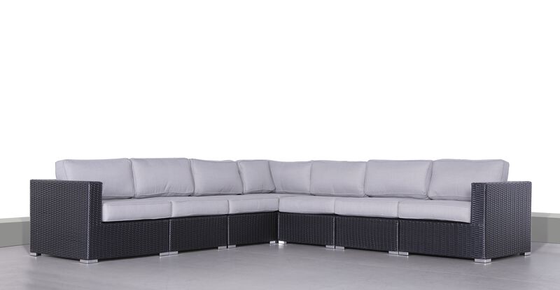 Living Source International Fully Assembled 122'' Wide Outdoor Wicker Patio Sectional with Sunbrella Cushions (Black And Olefin Gray)