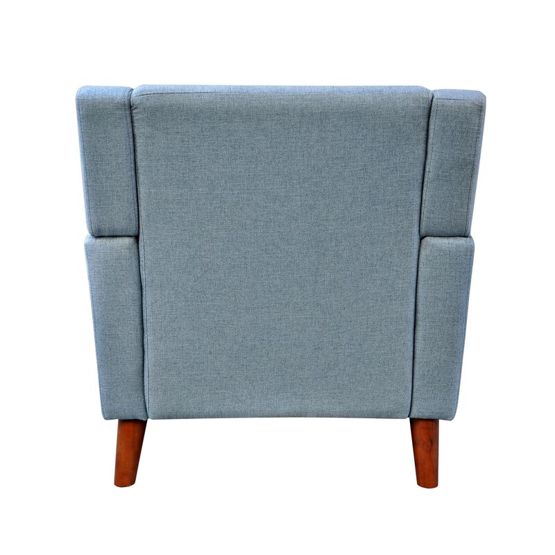 Accent Armchair, Tufted Back and Flared Arms, Birch Wood, Blue Polyester