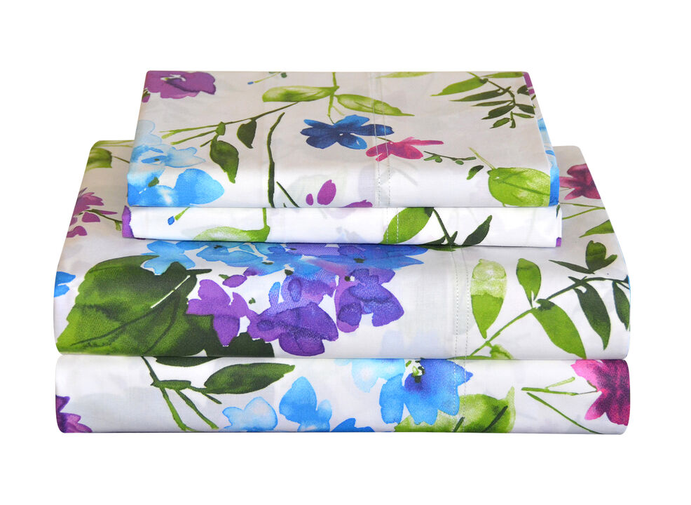 Pointehaven Cypress 200 Thread Count Printed Cotton Percale 3 pc Sheet Set, Twin Extra Long