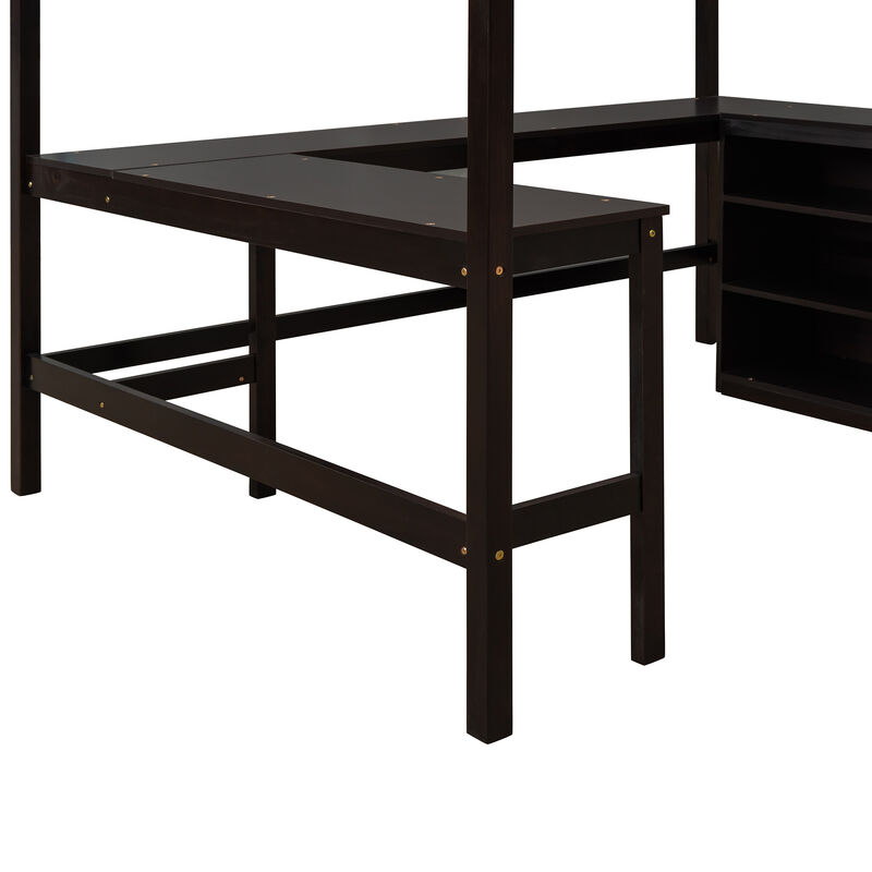 Merax Solid Wooden Loft Bed with Shelves and Desk