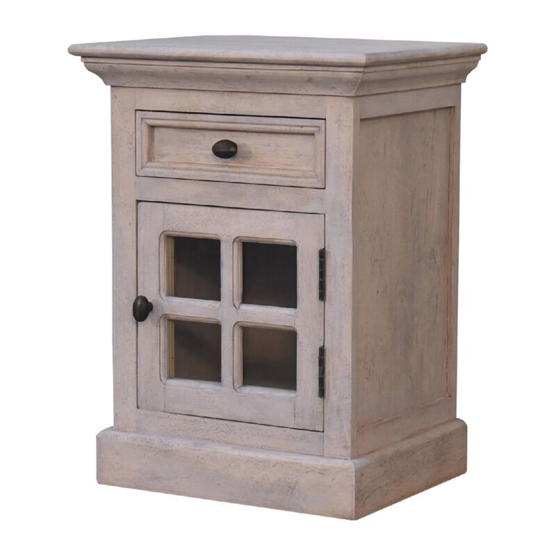 Solid Wood Stone Finish Nightstand  with Glazed1 Door 1 Drawer