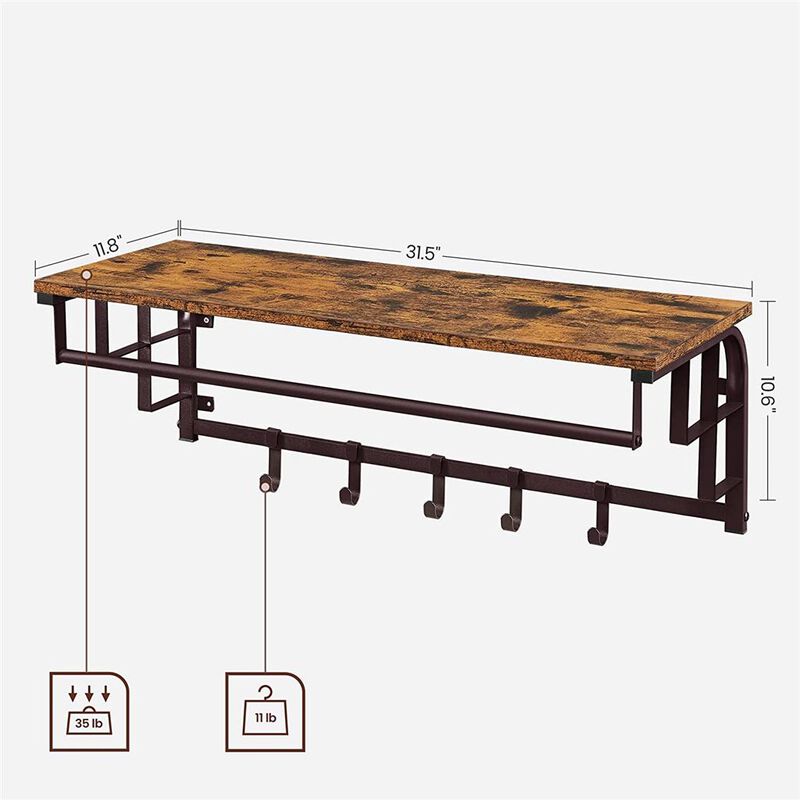 Wall-Mounted Coat Rack with Hanging Rail - Space-Saving Hook Rack