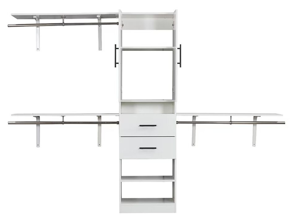 8ft Closet Organizers, Closet Storage system with 3 Shelf Towers, 2 Drawers, 2 Door White Free Standing Closet and Built in Closet Organizer Systems 95.6''Wx15.7''Dx70.8''H