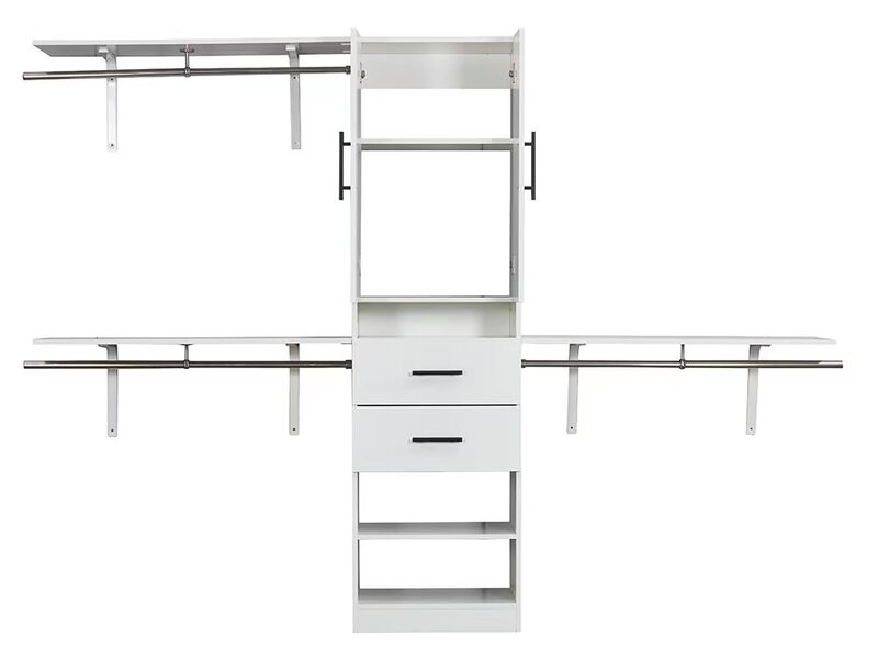8ft Closet Organizers, Closet Storage system with 3 Shelf Towers, 2 Drawers, 2 Door White Free Standing Closet and Built in Closet Organizer Systems 95.6''Wx15.7''Dx70.8''H