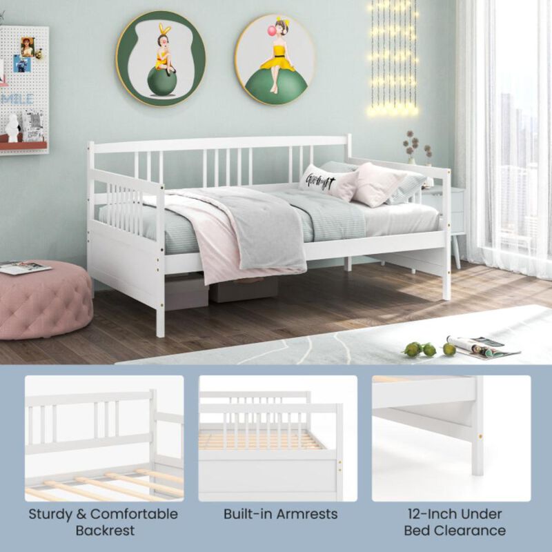 Hivvago Twin Size Wooden Slats Daybed Bed with Rails