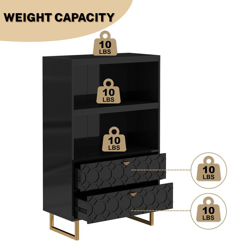 MONDAWE 28" Wood Display Bookshelf Storage Organizer Bookcase Storage Cabinet With 2 Drawers