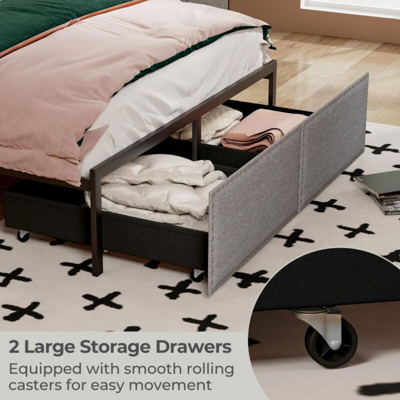 Hivvago Bed Frame with LED Lights Drawer and Metal Slats