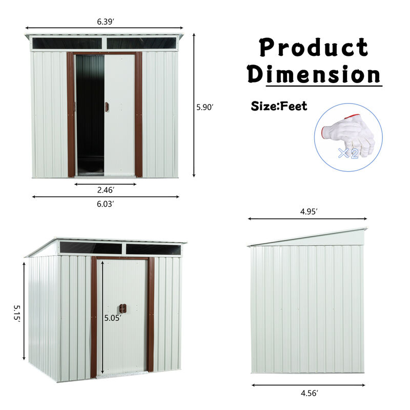 6FT X 5FT Outdoor Metal Storage Shed White