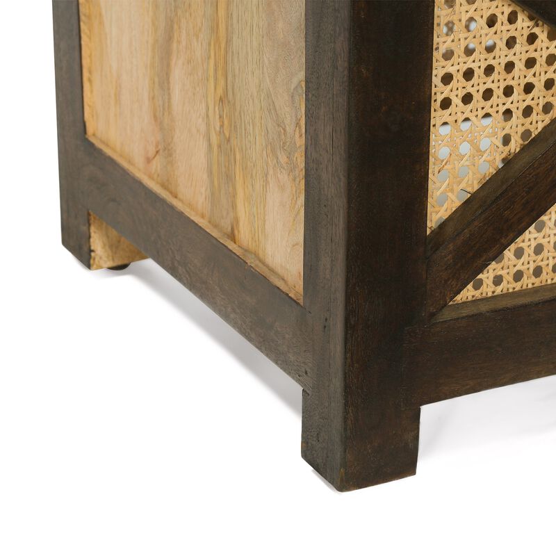 Accent Ottoman Table, 16 Inch Square, Boho Style, Cane Wicker - Benzara