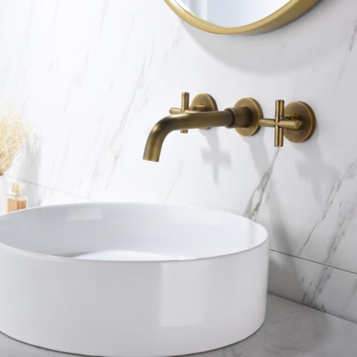 Wall-Mounted Bathroom Sink Faucet with Dual Handles for Modern Vanity & Space-Saving Design