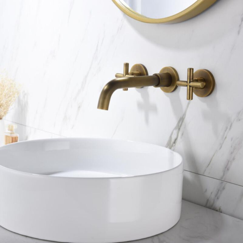 Wall-Mounted Bathroom Sink Faucet with Dual Handles for Modern Vanity & Space-Saving Design