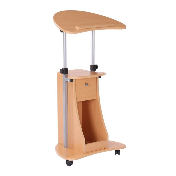 Mobile Work Surface: Beech Sit-to-Stand Laptop Cart with Adjustable Height