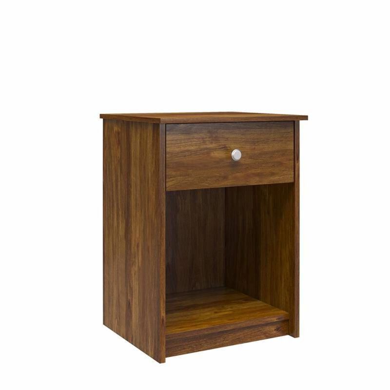 Hivvago Rusic Brown Oak Farmhouse 1-Drawer Bedroom Nighstand with Open Shelf