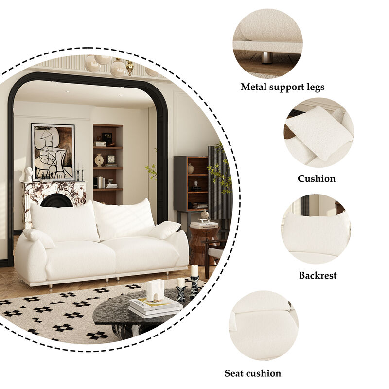 FUFU&GAGA Modern Sofa with Plush Cushions, Metal Support Legs (87.4" W x 32.3" D x 33.9" H), White