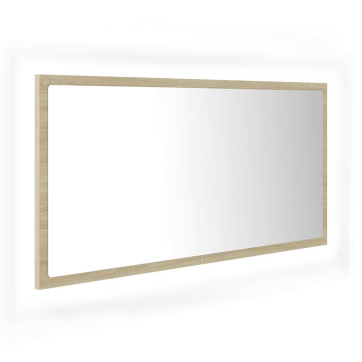 vidaXL LED Bathroom Mirror Sonoma Oak 35.4"x3.3"x14.6" Chipboard