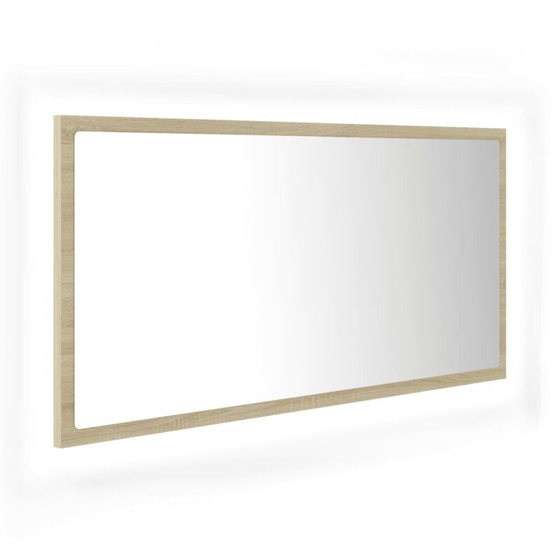 vidaXL LED Bathroom Mirror Sonoma Oak 35.4"x3.3"x14.6" Chipboard