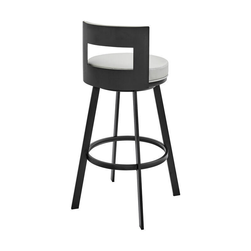 Lynof Swivel Stool in Silver Metal with Grey Faux Leather