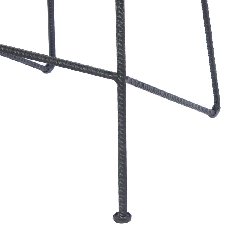 28 Inch Bar Stool with Mango Wood Saddle Seat, Iron Rod Legs, Brown and Black-Benzara
