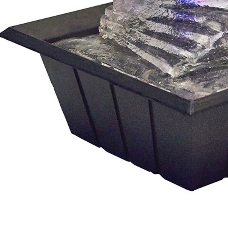Sumi 8 Inch Spiral Ice Tabletop Water Fountain, Glass Ball Multicolor Black - Benzara