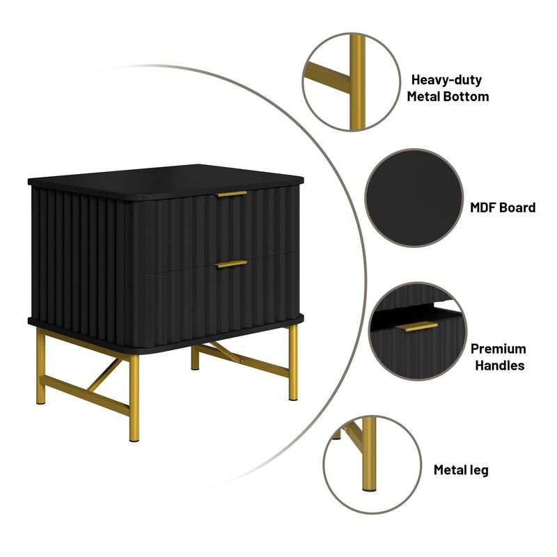 2-Drawer Nightstand with Metal Base