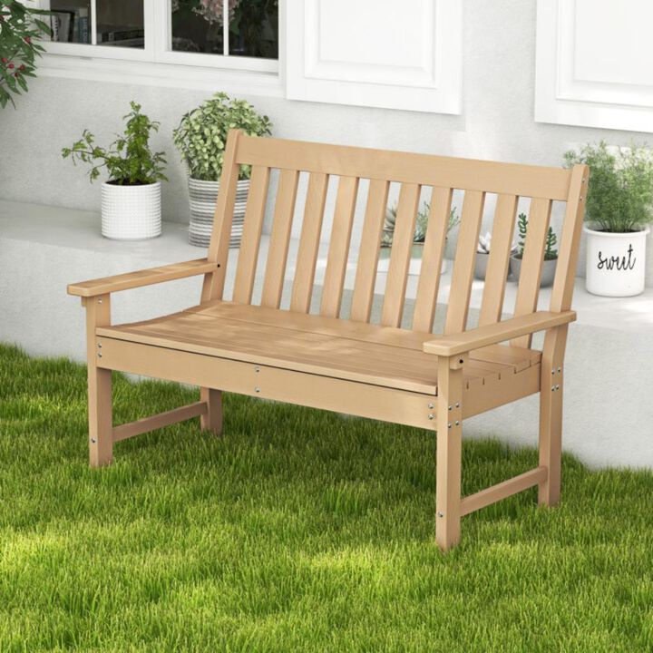 Hivvago 52 Inch All-Weather HDPE Outdoor Bench with Backrest and Armrests-Teak