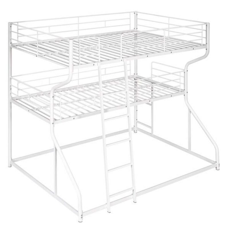 Space-Saving Triple Bunk Bed with Long and Short Ladders