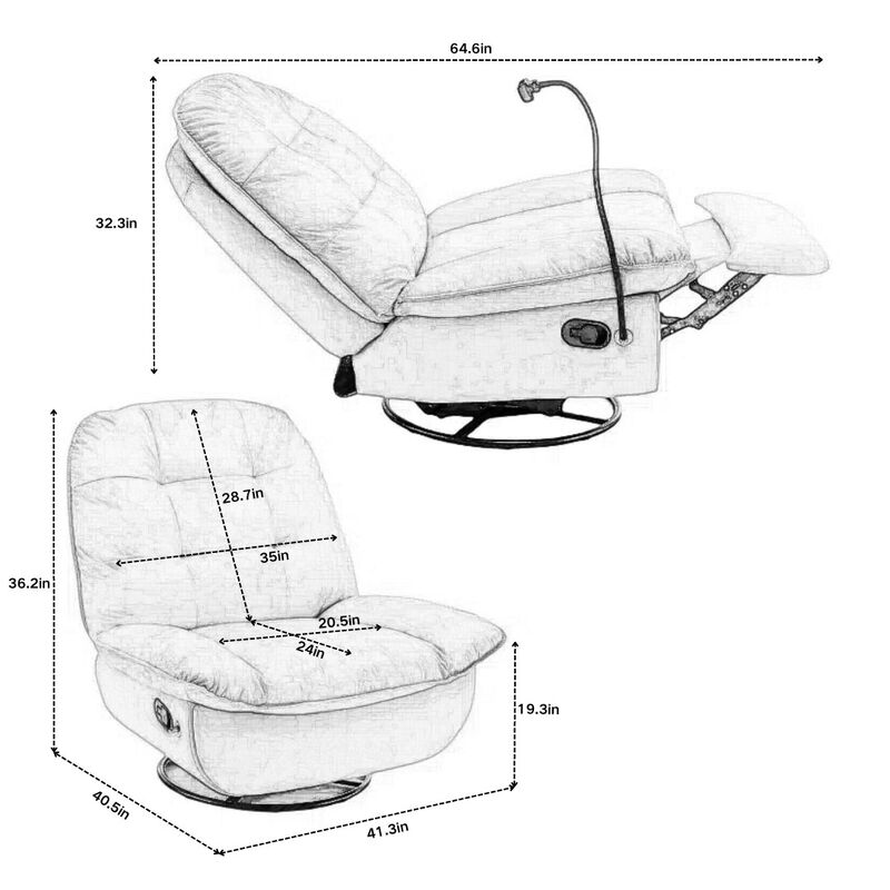 Reclining lazy chair, mobile phone holder, large and comfortable reading chair, swivel gliding rocking chair, gold-stamped velvet