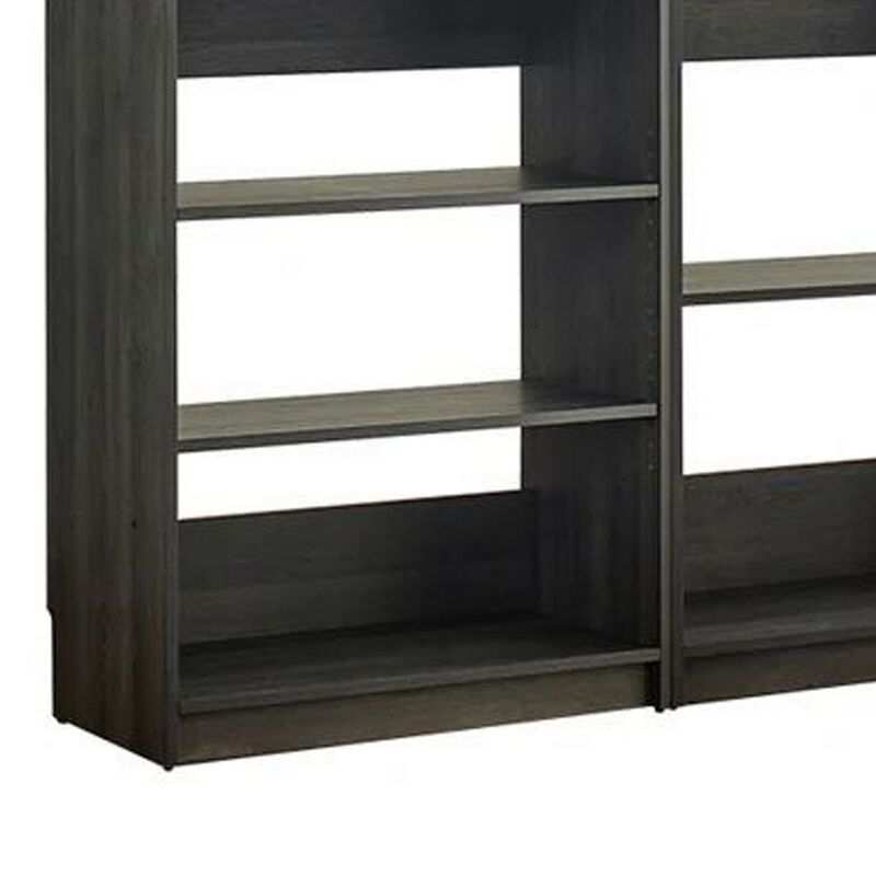 Dee Modular Closet System, 3 Hanging Rods and 6 Shelves, Dark Gray Wood - Benzara