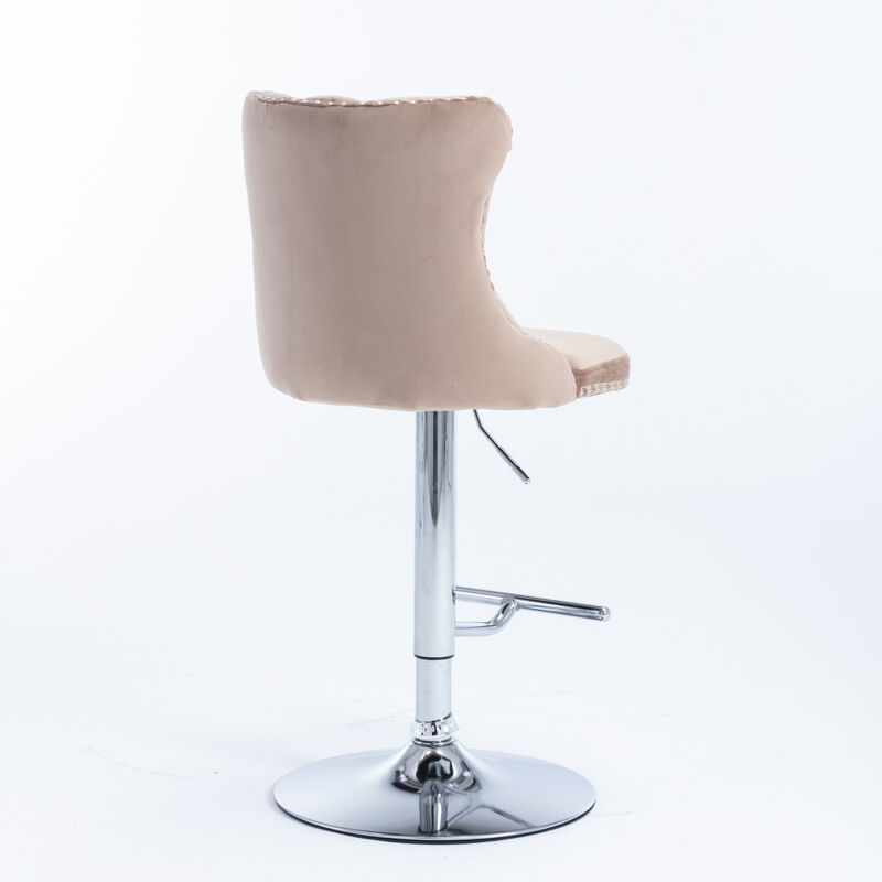 Adjustable Khaki Velvet Bar Stools, Set of 2