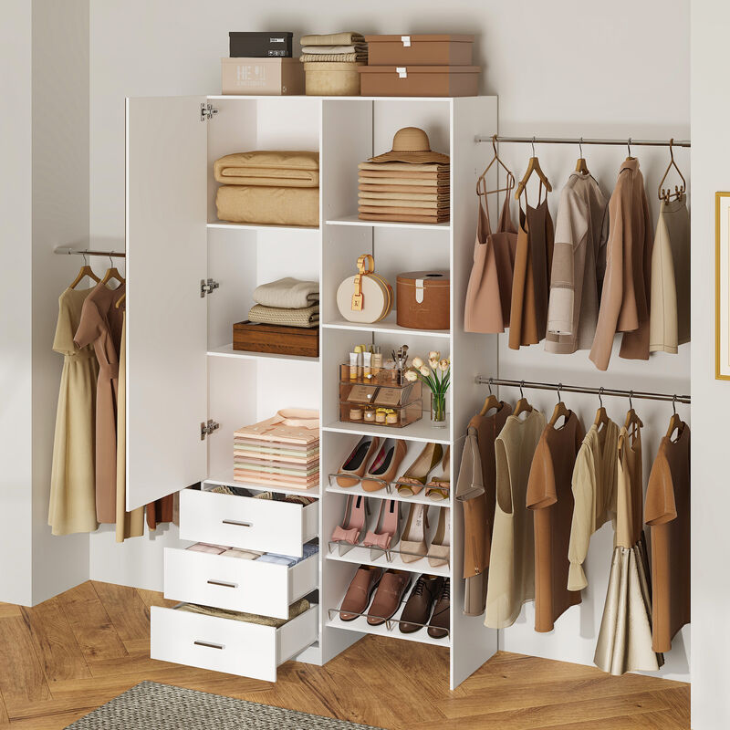 FUFU&GAGA White Hanging Wardrobe with Full-Length Mirror, Adjustable Hanging Rods & Shoe Rack, (39.4" W x 15.7" D x 78.7" H), White
