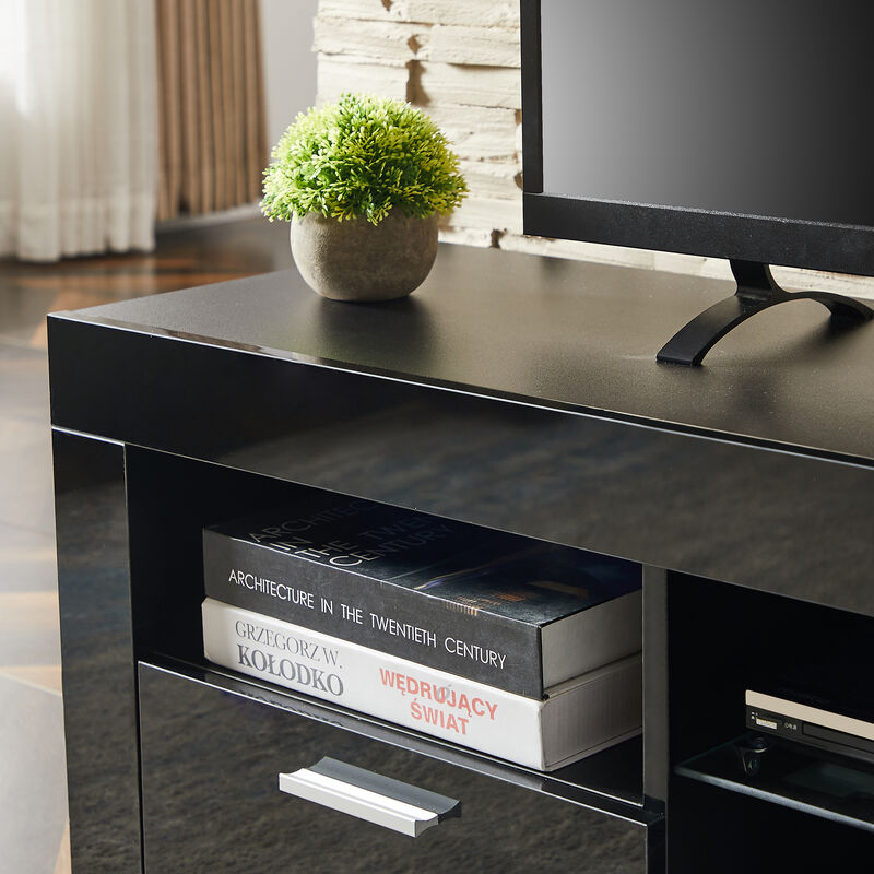 Hivvago Modern TV Console Storage Media TV High Gloss Organizing Cabinet with LED Light