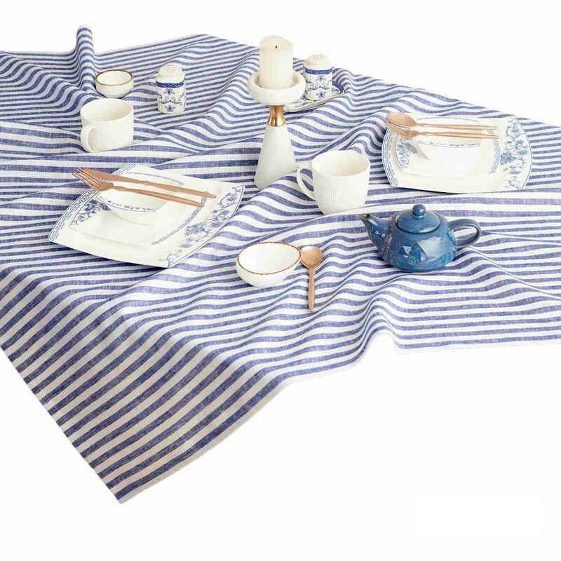 Solino Home 100% Pure Linen Table Throw 52 x 52 Inch | Amalfi Stripe
