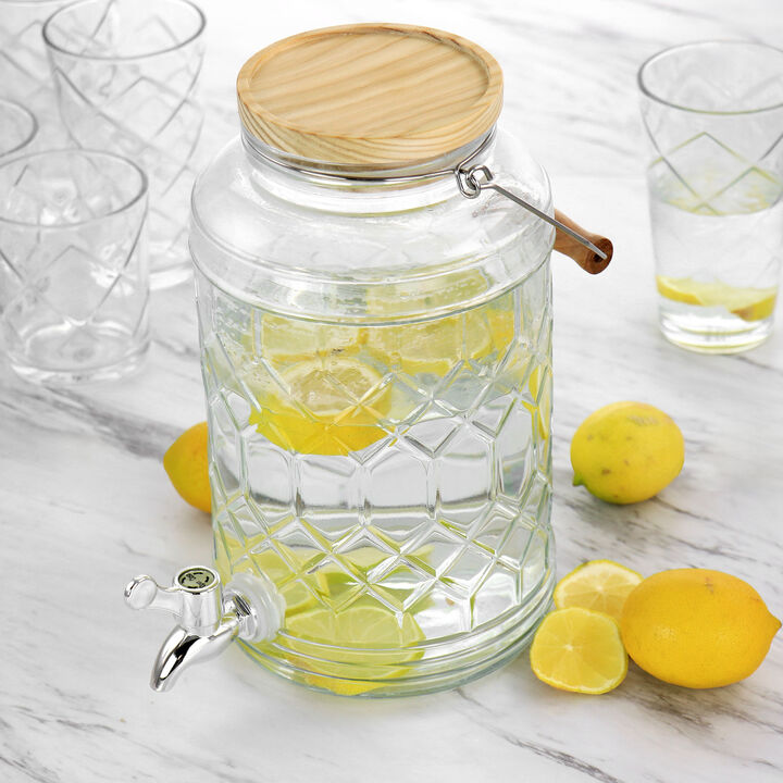 Gibson Home 0.95 Gallon Duval Glass Beverage Dispenser with Wooden Lid and Handle